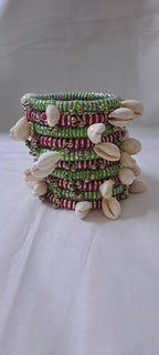 Red and green colour traditional zari thread and kori bangles (set of 10 bangles)