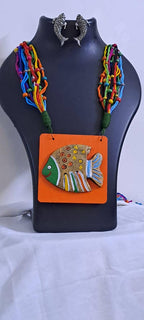 Terracotta fish pendant and thread necklace