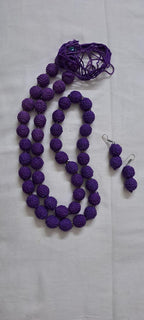 Exclusive purple colour thread beads long necklace set with matching earrings