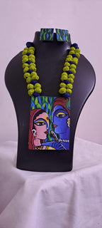 Handpainted fabric necklace set with earrings