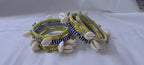 Yellow and blue colour traditional zari thread and kori bangles (set of 7 bangles)