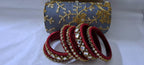 Maroon colour traditional thread kundan bangles with zari bangle box