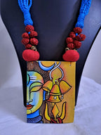 Handpainted fabric jewellery set with matching earrings