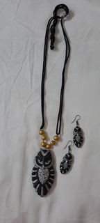 Terracotta owl pendant necklace