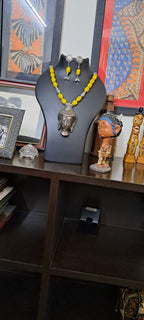Yellow glass beads necklace with buddha pendant