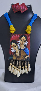 Handpainted fabric jewellery set with matching earrings