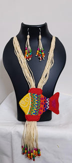 Multi colour thread fish pendant Jewellery. set with matching thread earrings