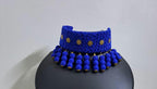 Blue braided choker necklace set with fringes and matching earrings