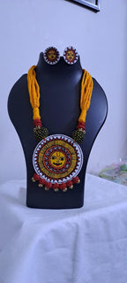 Handpainted fabric jewellery set with matching earrings
