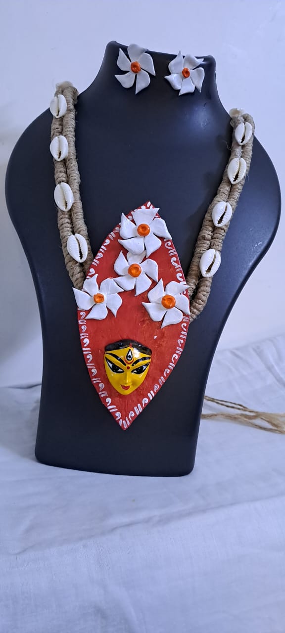 Eco Friendly Jute Jewellery with Terracotta Durga Pendant