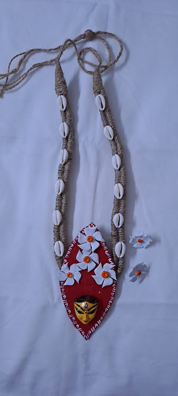 Eco Friendly Jute Jewellery with Terracotta Durga Pendant