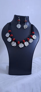 Exclusive Thread Necklace with Silver Oxidised Pendants and Matching Earrings