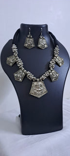 Long Silver Oxidised Jewellery Set