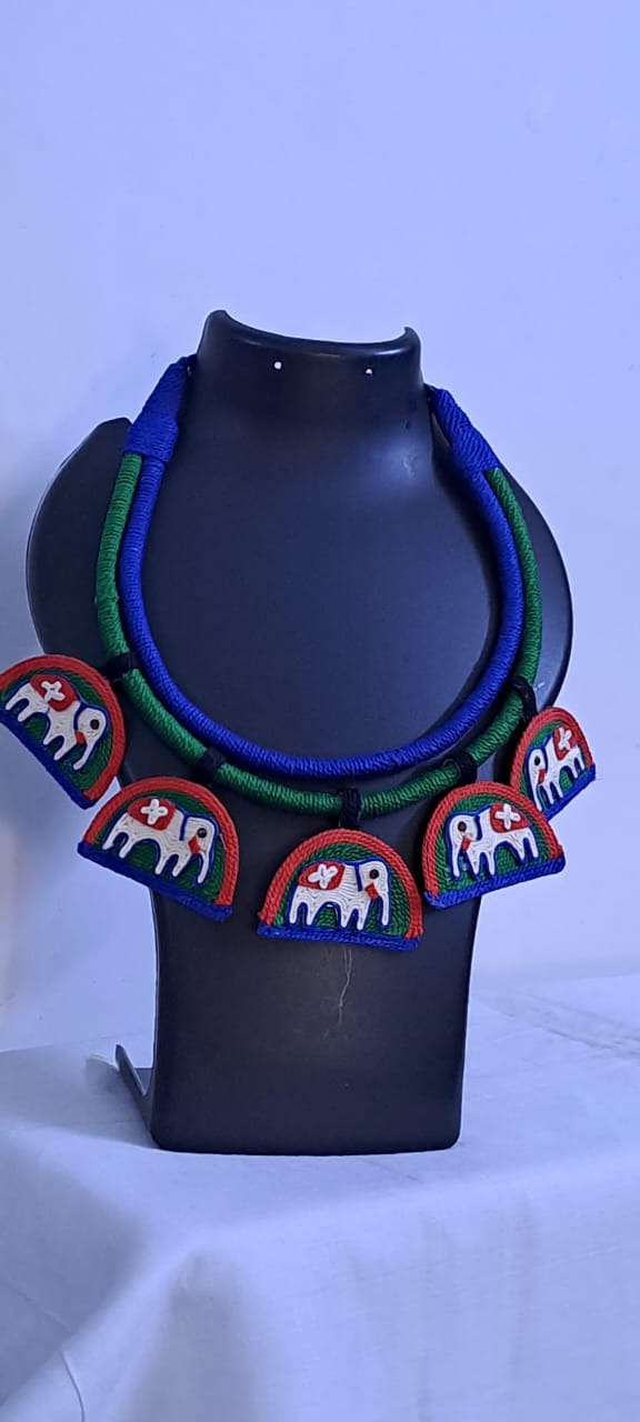 Handmade Thread Necklace with Elephant Pendants