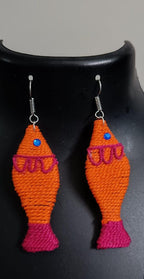 Multi colour crochet thread necklace with fish pendant and matching thread earrings