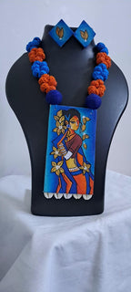 Handpainted fabric necklace set with earrings