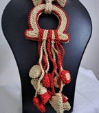 Crochet thread necklace with fringes and matching earrings