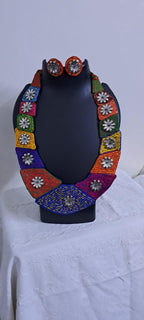 Exclusive  necklace set with multiple thread n  silver oxidised pendants n matching earrings