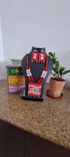 Handpainted fabric set with shell beads