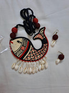 Handmade thread jewellery necklace set with fish pendant n shell  danglers and matching earrings