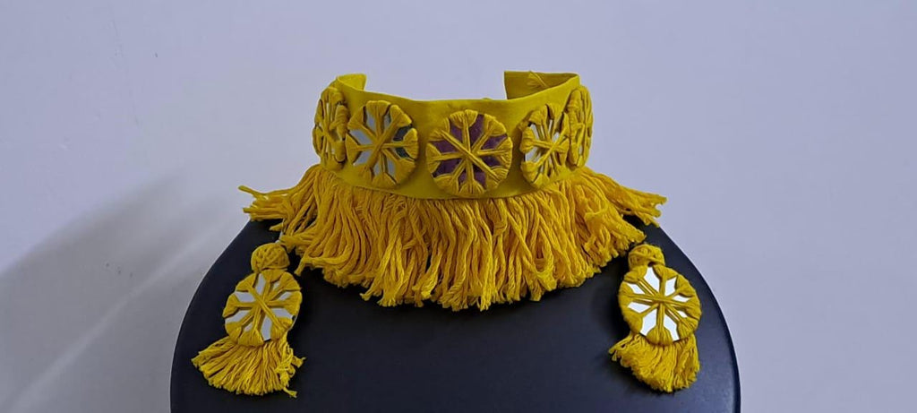 Handmade Kutch Glass work choker necklace with glass work earrings