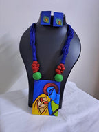 Handpainted fabric jewellery set with matching earrings