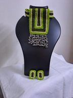 Green Crochet thread necklace set with matching earrings