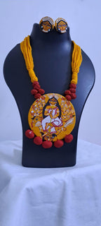Handpainted fabric jewellery set with matching earrings