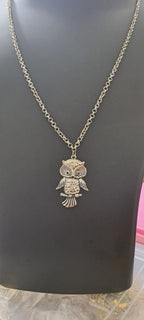 Oxidised silver chain with owl pendant and matching earrings.