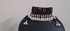 Handmade Kutch Glass work choker necklace with beads n shell fringes and glass work earrings