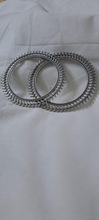 Traditional silver oxidised bangles with birds border.