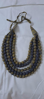 Exclusive multi-layered yellow grey fabric necklace