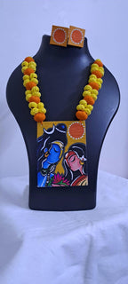 Handpainted fabric jewellery set with matching earrings