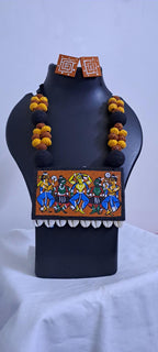 Handpainted fabric necklace set with earrings