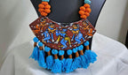 Handpainted fabric jewellery set with matching earrings
