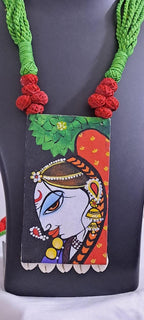 Handpainted fabric jewellery set with matching earrings