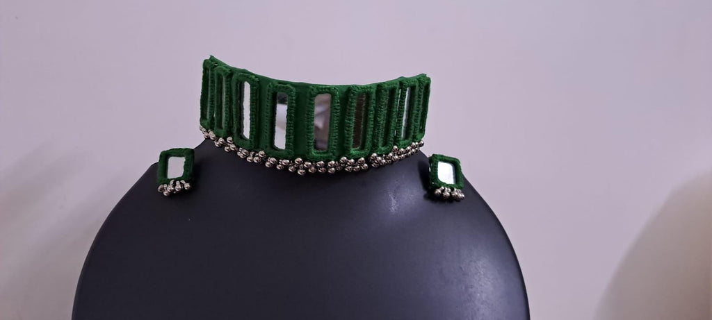 Kutchwork glasswork necklace set with matching earrings