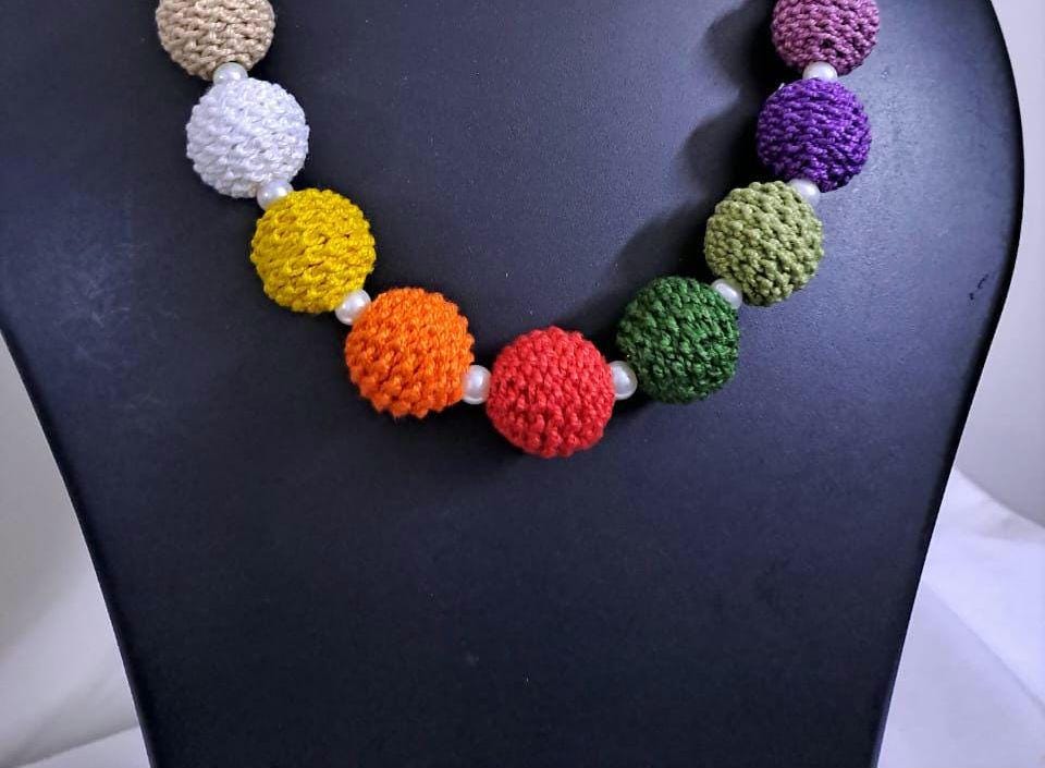 Crochet thread beads necklace set with matching earrings