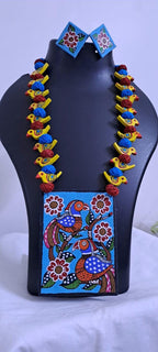 Handpainted fabric necklace set with earrings