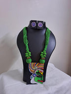 Handpainted fabric jewellery set with matching earrings