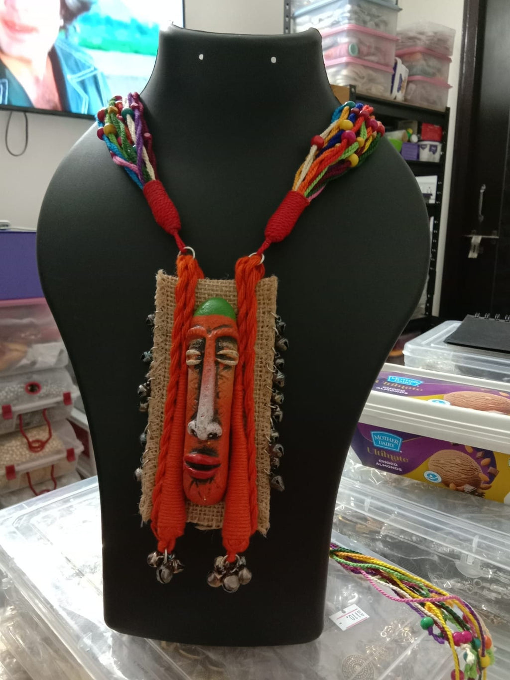 Terracotta and thread beads necklace