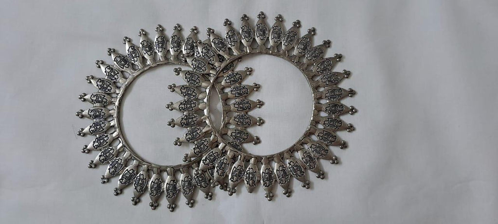 Traditional silver oxidised bangles