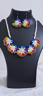 Stunning handmade Kutch Glass work necklace with matching glass work earrings