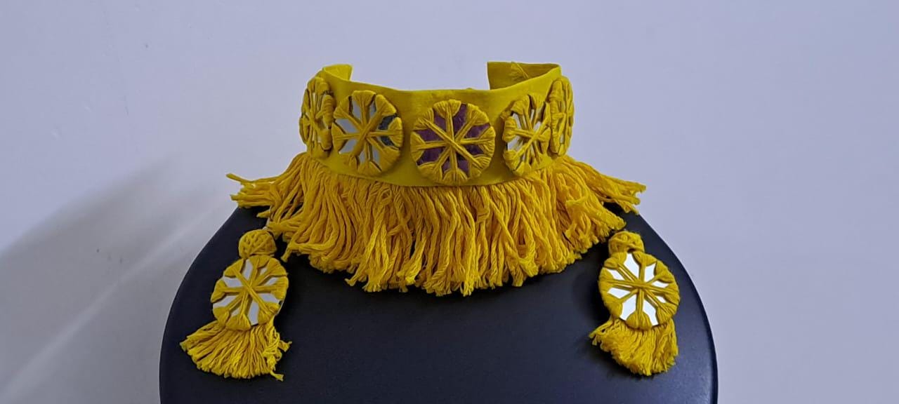 Handmade Kutch Glass work choker necklace with glass work earrings