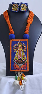 Handpainted fabric necklace set with earrings