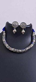 Exclusive silver oxidised hasuli set with matching earrings