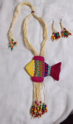 Multi colour thread fish pendant Jewellery. set with matching thread earrings