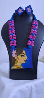 Handpainted fabric jewellery set with matching earrings