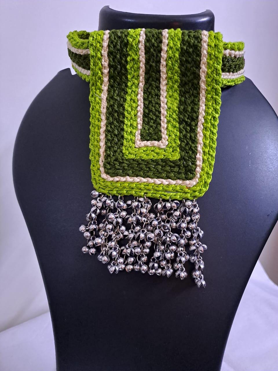 Green Crochet thread necklace set with matching earrings