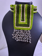 Green Crochet thread necklace set with matching earrings